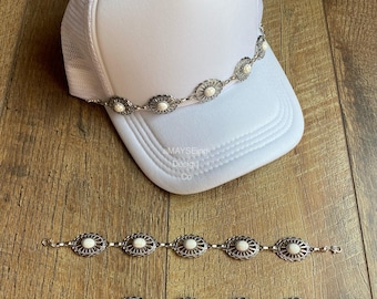 Silver & White Concho Western Trucker Hat Chain Accessory