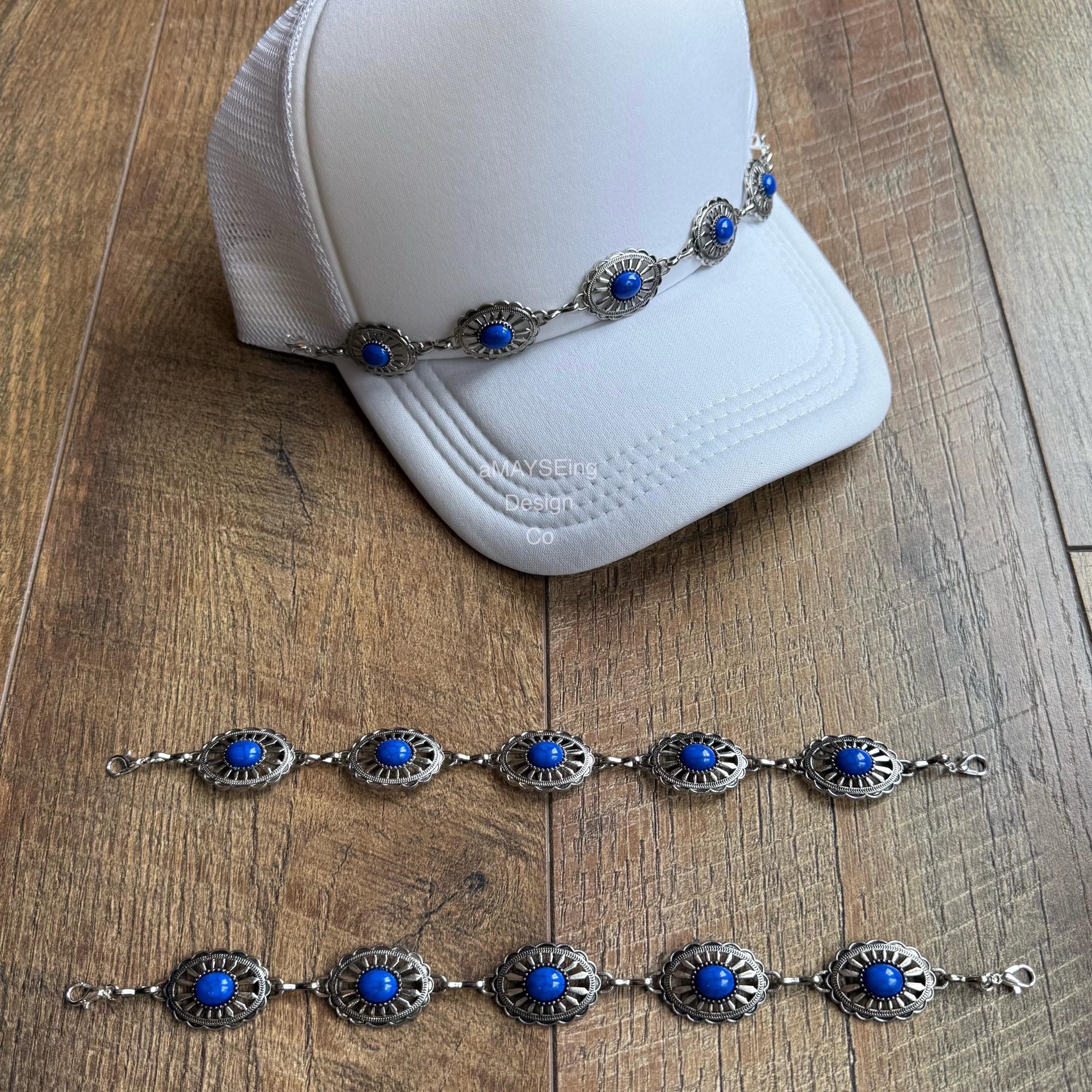Silver & Blue Concho Western Trucker Hat Chain Accessory - Etsy