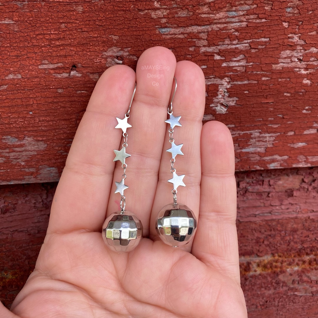 Mirrorball Star Earrings, Disco Ball Earrings, Mirror Ball Earrings
