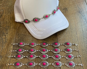 Silver & Pink Concho Western Trucker Hat Chain Accessory