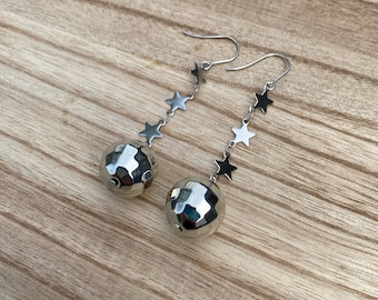 Mirrorball Disco Ball & Stars Unique Novelty Dangle Earrings