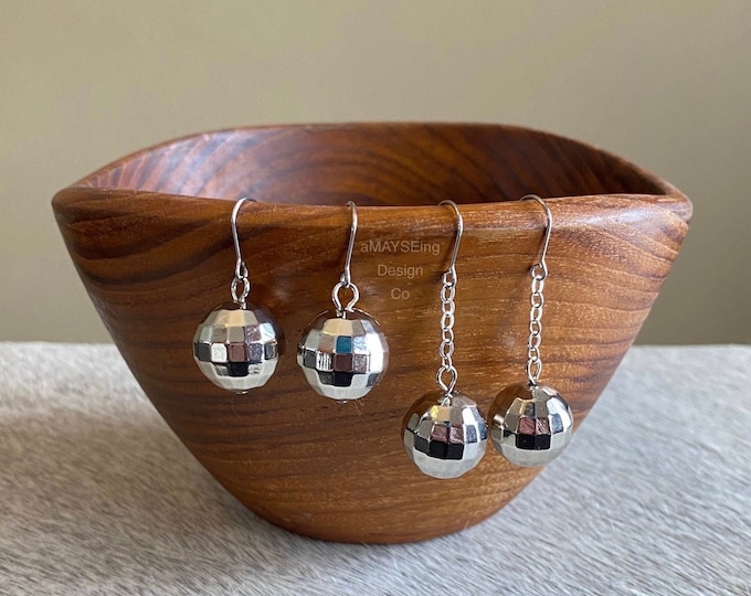 Mirrorball Disco Ball Mirror Ball Unique Novelty Dangle Earrings