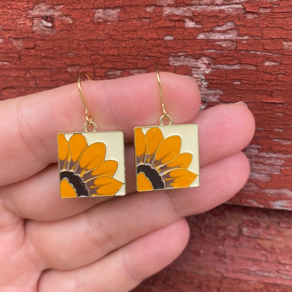 Sunflower Painting Earrings | Floral Earrings | Pretty Earrings | Fall Earrings | Autumn Earrings | Dangle Earrings