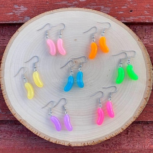Jelly Bean Easter Candy Holiday Unique Novelty Dangle Earrings