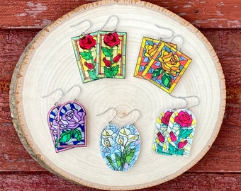 Acrylic Stained Glass Earrings | Floral Earrings | Novelty Earrings | Unique Earrings | Flower Earrings | Dangle Earrings