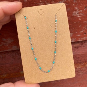 Dainty Turquoise Enamel Bead Necklace, Beaded Necklace, Turquoise Blue Necklace, Necklace, Stainless Steel Necklace