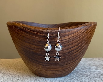 Mirrorball Disco Ball Star Unique Novelty Dangle Earrings
