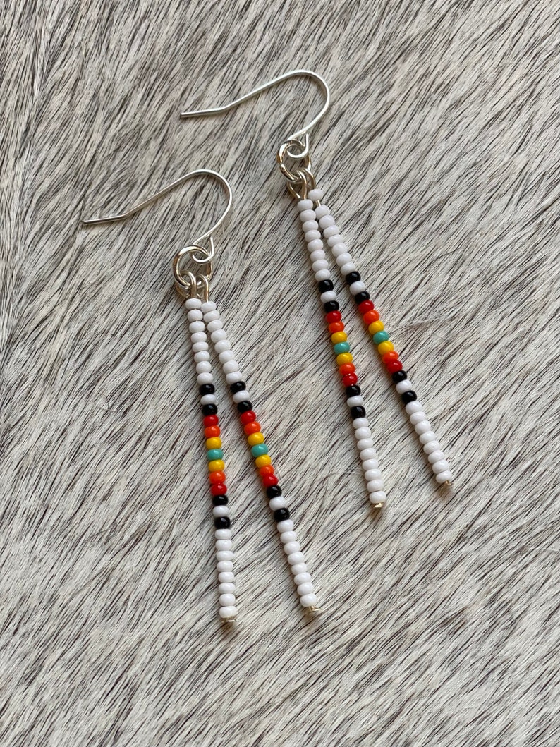 Handmade Beaded Seed Bead Beaded Dangle Earrings: Native, Western, Boho ...