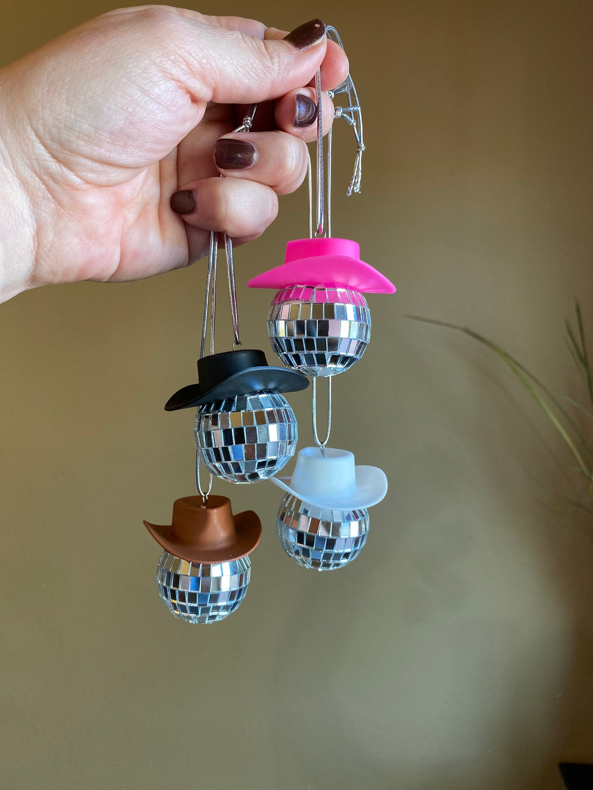 Mini Cowboy Hat Disco Ball Hanging Decoration | Western Mirrorball | Nashville, Cowgirl | Car Accessory | Rearview Mirror | Hanging Ornament