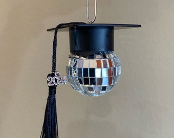 Black Graduation Cap Disco Ball | Grad Hat Mirrorball | Disco Ball Car Accessory | Rearview Mirror | Hanging Ornament
