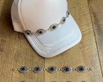 Silver & Black Concho Western Trucker Hat Chain Accessory