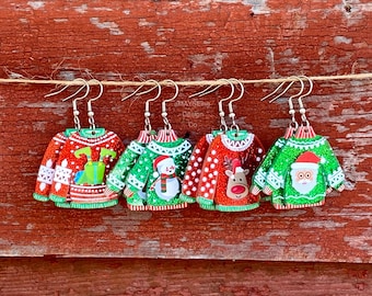 Ugly Christmas Sweater Acrylic Holiday Party Unique Novelty Earrings