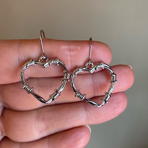 Heart Barbed Wire Earrings, Cowboy Earring, Western Earrings, Cowgirl Earrings, Silver Earrings
