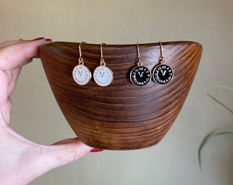 Black & White Clock Unique Novelty Dangle Earrings