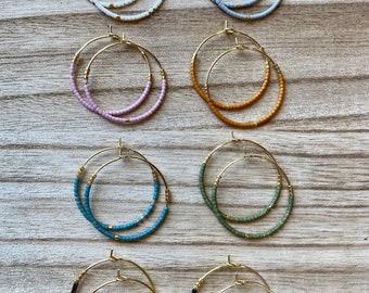 Gold Seed Bead Hoop Earrings, Small Hoop Earrings, Beaded Hoop Earrings, Gold Hoop Earrings, Seed Bead Earrings