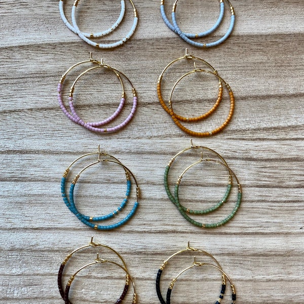 Gold Seed Bead Hoop Earrings, Small Hoop Earrings, Beaded Hoop Earrings, Gold Hoop Earrings, Seed Bead Earrings