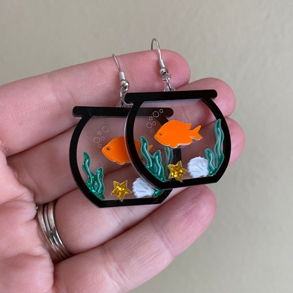 Fish Bowl Earrings | Aquarium Earrings | Goldfish Earrings | Animal Earrings | Novelty Earrings | Unique Earrings | Fun Earrings