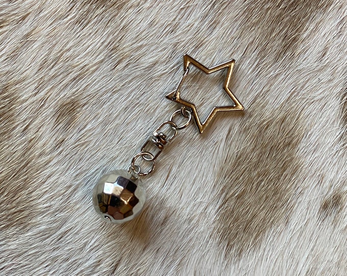 Mini Disco Ball Silver Star Mirrorball Clip Keyring Keychain