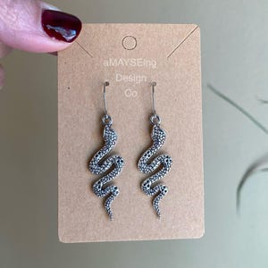Silver Snake Reptile Unique Novelty Dangle Earrings