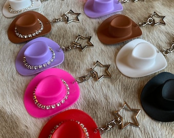 Mini Cowboy Hat Key Chain, Star Cowgirl Key Ring, Western, Rhinestone, Cowgirl, Car Accessories, Keyring, Keychain, Clip
