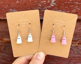 Tiny Little Ghost Halloween Holiday Unique Novelty Dangle Earrings