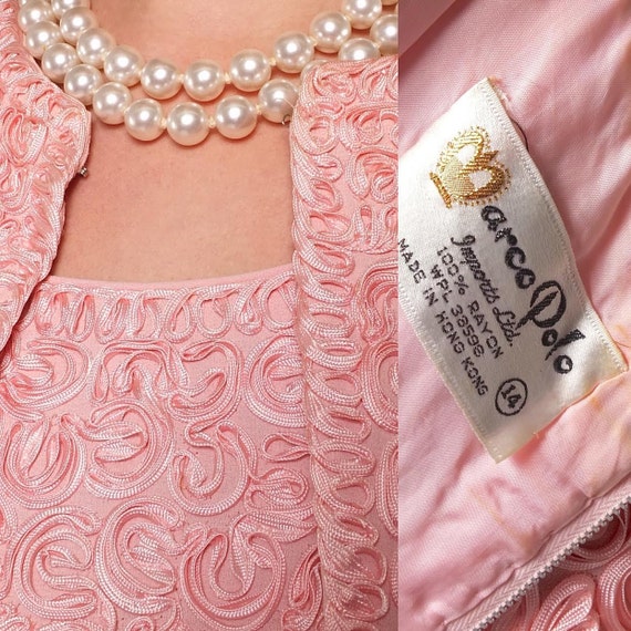 1960s Vintage Pink Jackie O Soutache Embroidered D