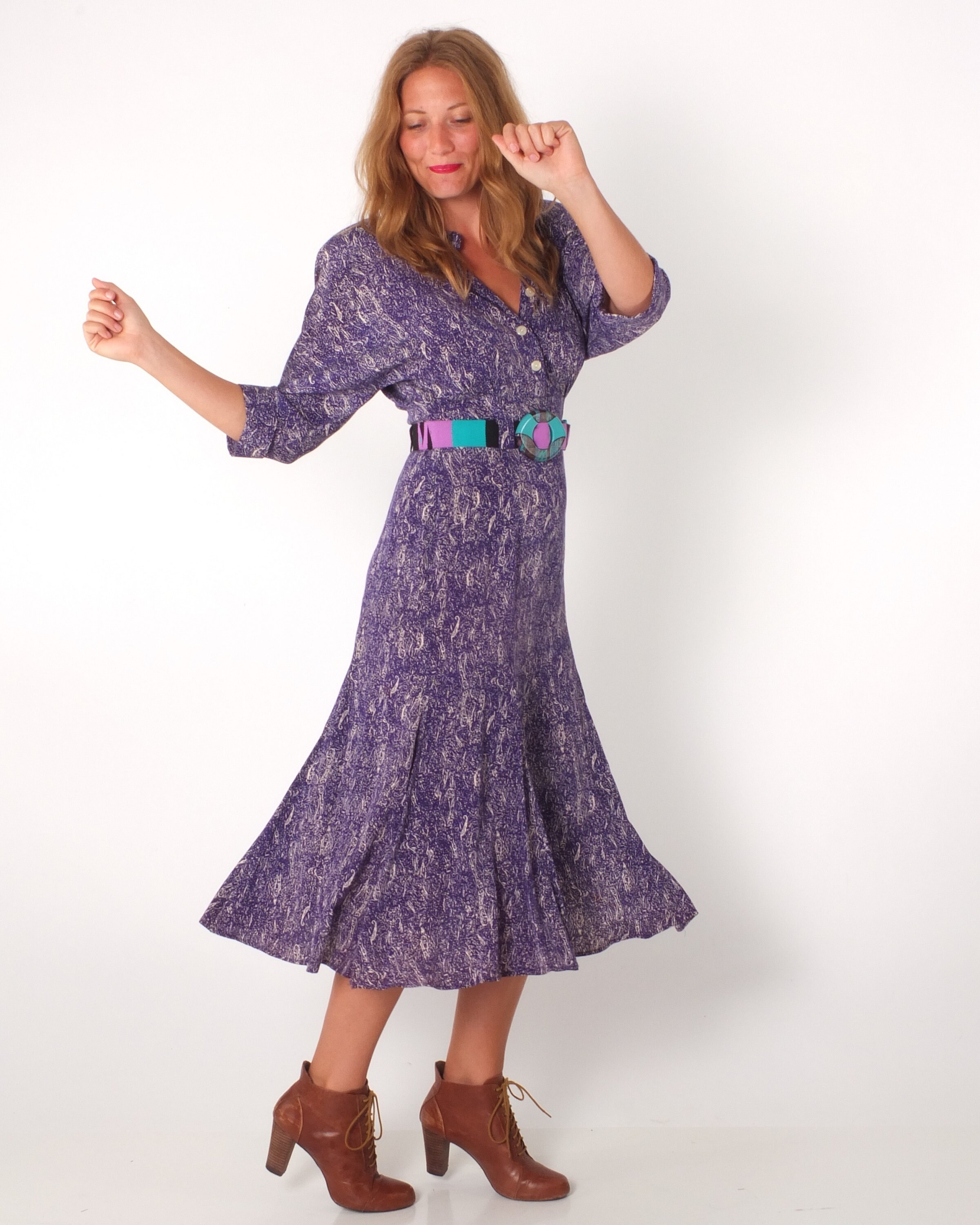 Swingy Vintage 90s Rayon Midi Dress 