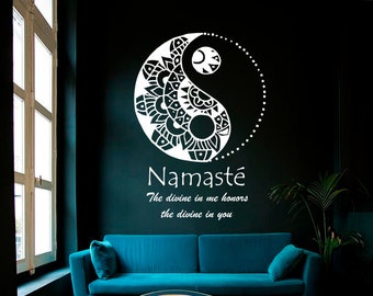 Wall Decals Yin and Yang Symbol Namaste divine in me honors you Quote Meditation Yoga Vinyl Decal Sticker Home Décor Living Room Murals S43