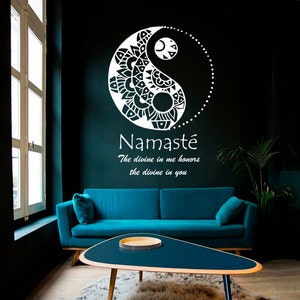 Wall Decals Yin and Yang Symbol Namaste divine in me honors you Quote Meditation Yoga Vinyl Decal Sticker Home Décor Living Room Murals S43