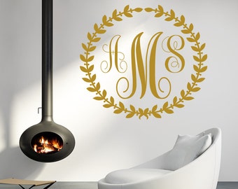 Monogram Wall Decal Boys Girls Personalized Initial Custom Family Décor Wedding Bedroom Living Children Room Vinyl Sticker Home Murals A421