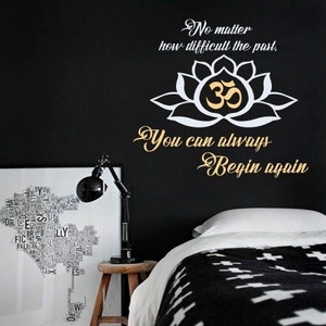 Wall Decals Vinyl Stickers Home Décor Murals Buddha Quote You Can Always Begin Again Yoga Studio Meditation Lotos Lotus Fitness Bohemian N33