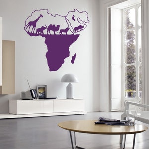 Pared calcomanía vinilo adhesivo naturaleza salvaje mundo Animal mapa de habitación Agencia de viajes diseño Mural A324 Africa continentes hogar decoración oficina infantiles
