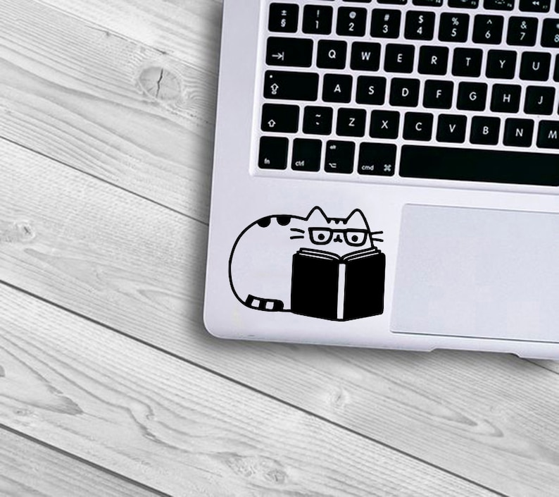 Laptop Vinyl Decal Fat Cat Cats Books Book Kitty Motivation Reading Computer Tablet Notebook Keyboard Phone Wall Murals Home Kids D\u00e9cor A607