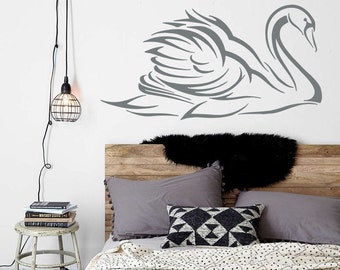 Wall Decals Bird Swan Lake Doodle Pattern Nature Vinyl Decal Sticker Home Décor Bedroom Nursery Room Living Children's Room Murals S126