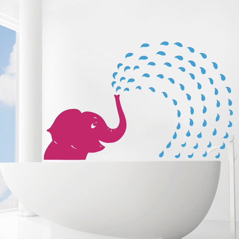 Vinyl Decal Elephant Fountain Shower Water Wall Art Sticker Etsy