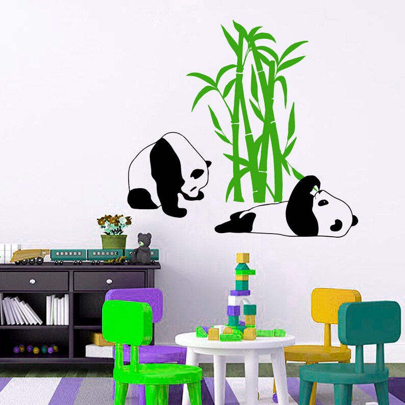 Wall Decal Panda Pandas Bamboo Bear Animal Vinyl Sticker Home Décor Bedroom Nursery Room Living Murals M16