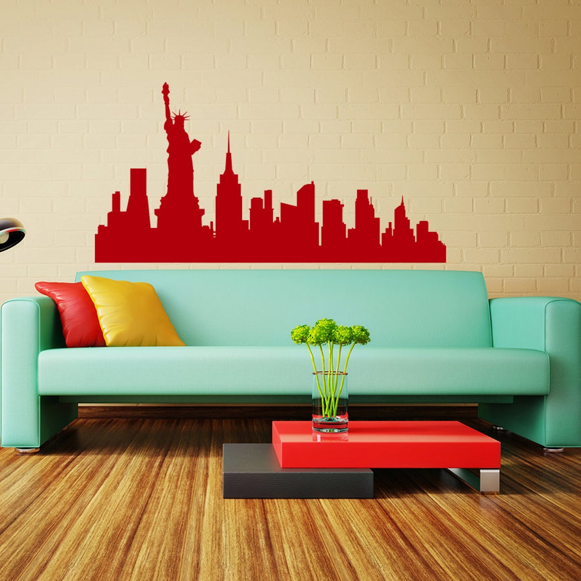 Wall Decal Silhouette New York City Landscape USA Statue of Etsy