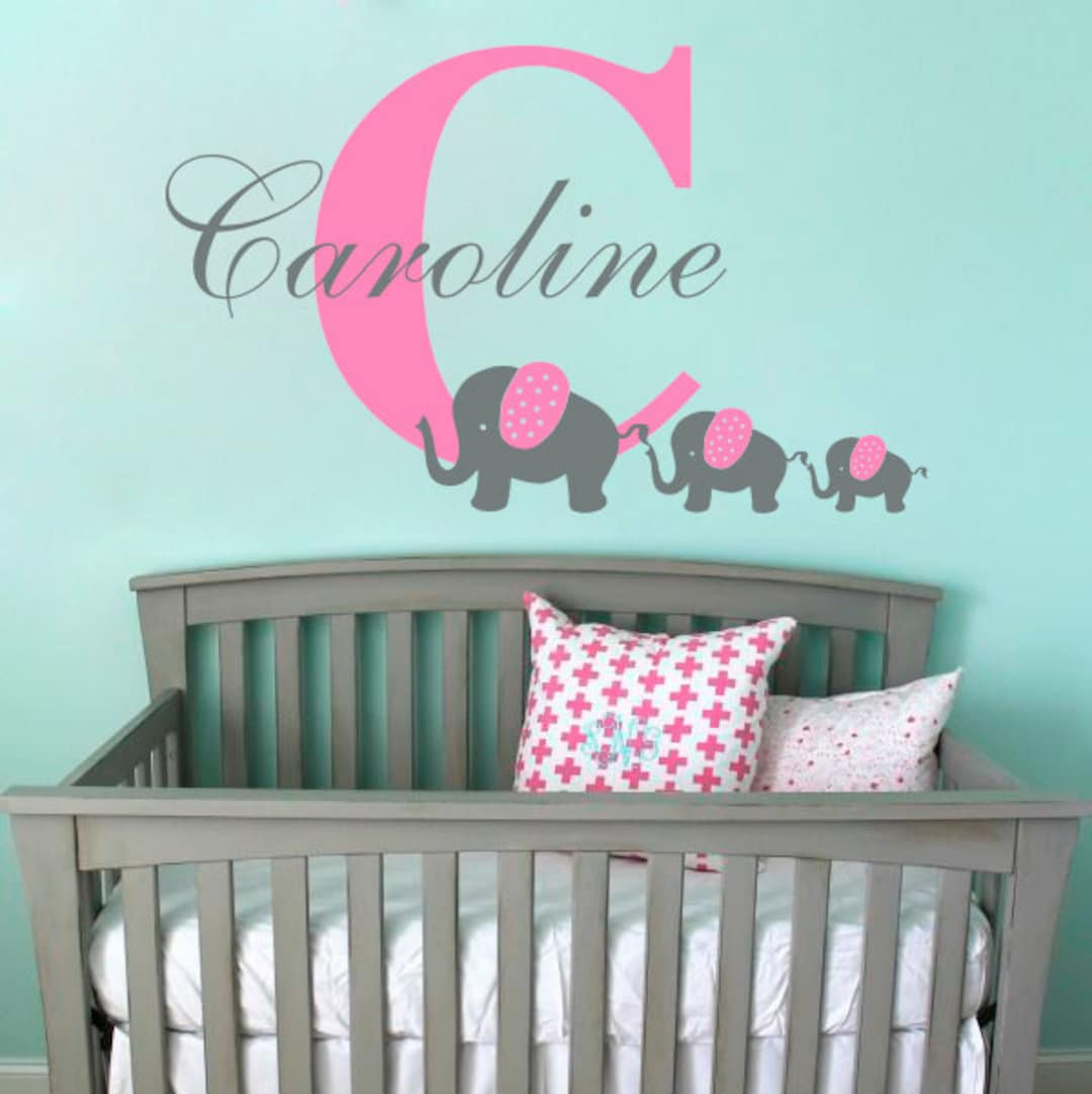 Wall Elephant Name Decal Initial Custom Personalized Girls Name Baby