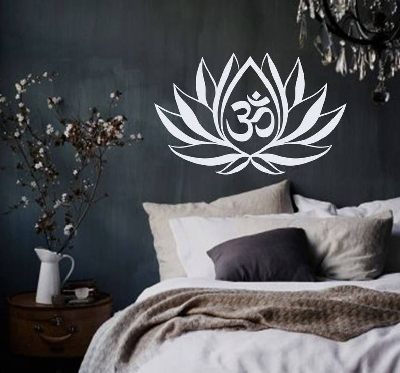 Wall Decal Lotus Flower Om Sign Symbol Vinyl Sticker Mural Etsy