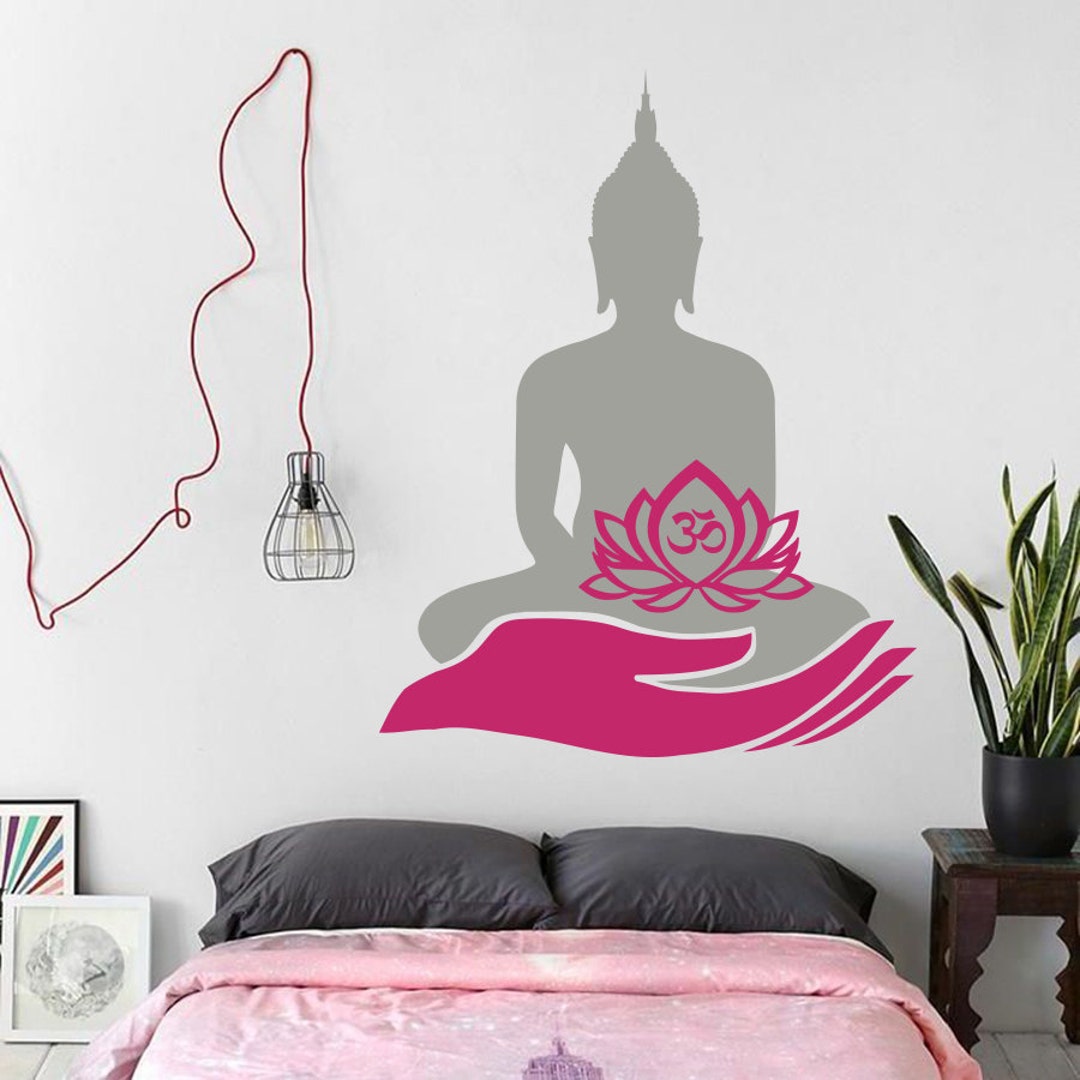 Wall Decal Lotus Flower Om Namaste Symbol Hand Vinyl Sticker Murals ...