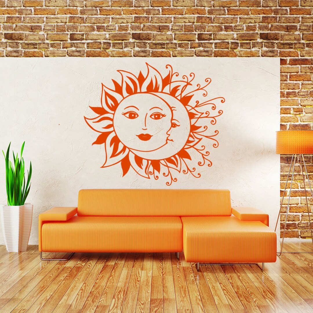 Wall Decals Vinyl Sticker Sun Moon Crescent Ethnic Dual Symbol Bohemian ...