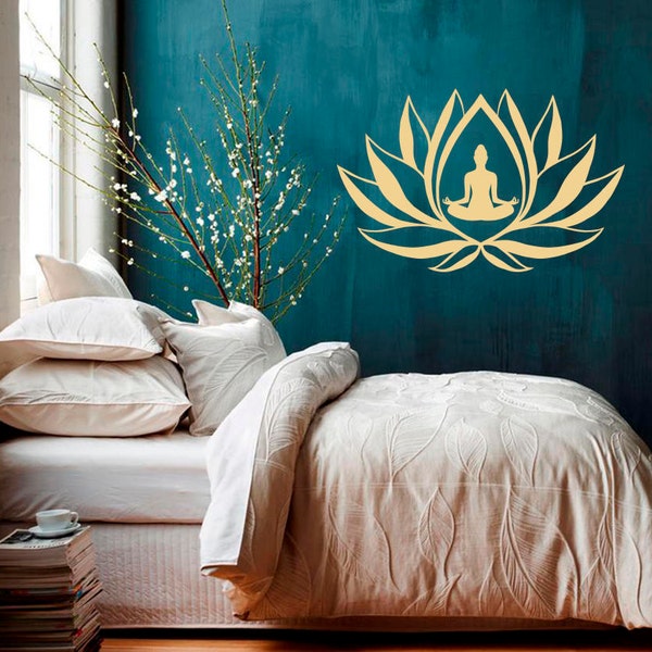 Wall Decal Lotus Flower Om signe symbole Vinyl Sticker Mural Yoga Studio Zen Méditation Bouddha Bohème Orient Art Bedroom Home Décor A547