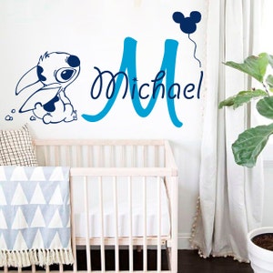 Wall Decals Vinyl Sticker Baby Stitch Mouse Mice Baloon Custom Personalized Name Monogram Baby Girl Boy Nursery Children's Room Murals S55