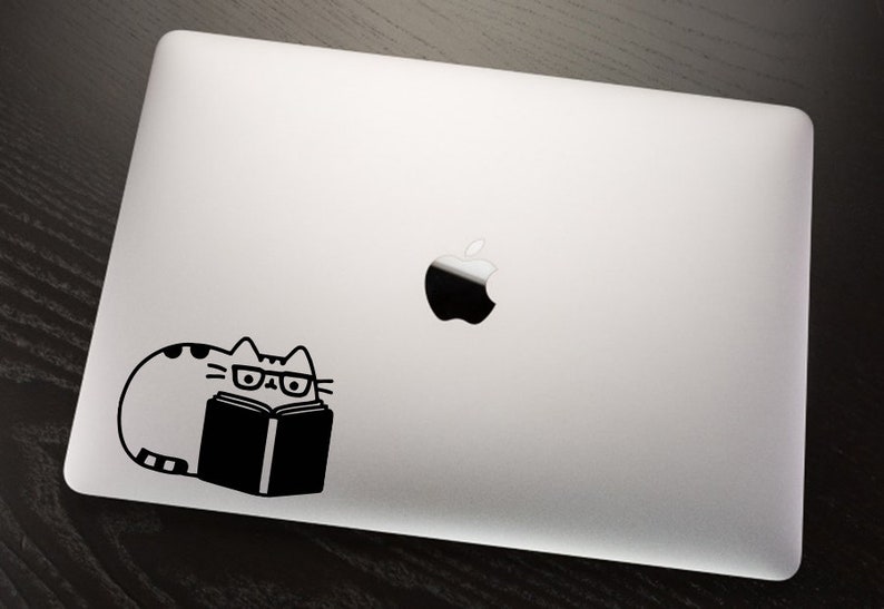 Laptop Vinyl Decal Fat Cat Cats Books Book Kitty Motivation Reading Computer Tablet Notebook Keyboard Phone Wall Murals Home Kids D\u00e9cor A607