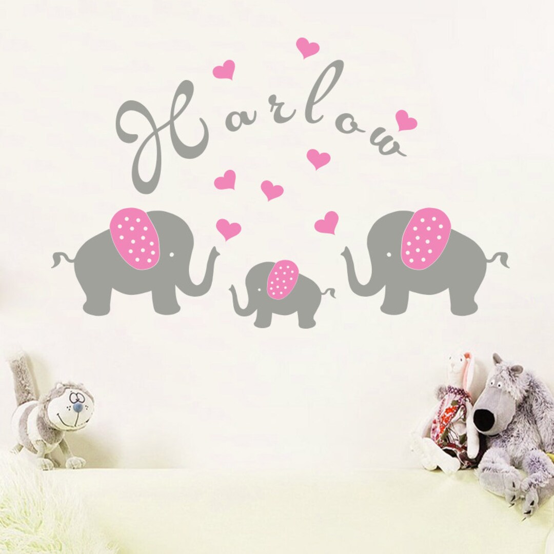 Wall Elephant Name Decal Initial Custom Personalized Girls Name Baby