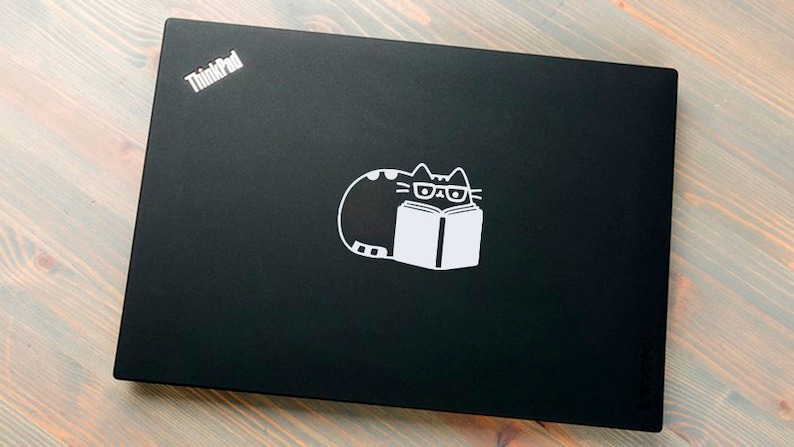 Laptop Vinyl Decal Fat Cat Cats Books Book Kitty Motivation Reading Computer Tablet Notebook Keyboard Phone Wall Murals Home Kids D\u00e9cor A607