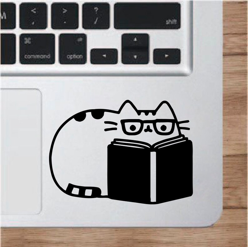 Laptop Vinyl Decal Fat Cat Cats Books Book Kitty Motivation Reading Computer Tablet Notebook Keyboard Phone Wall Murals Home Kids D\u00e9cor A607