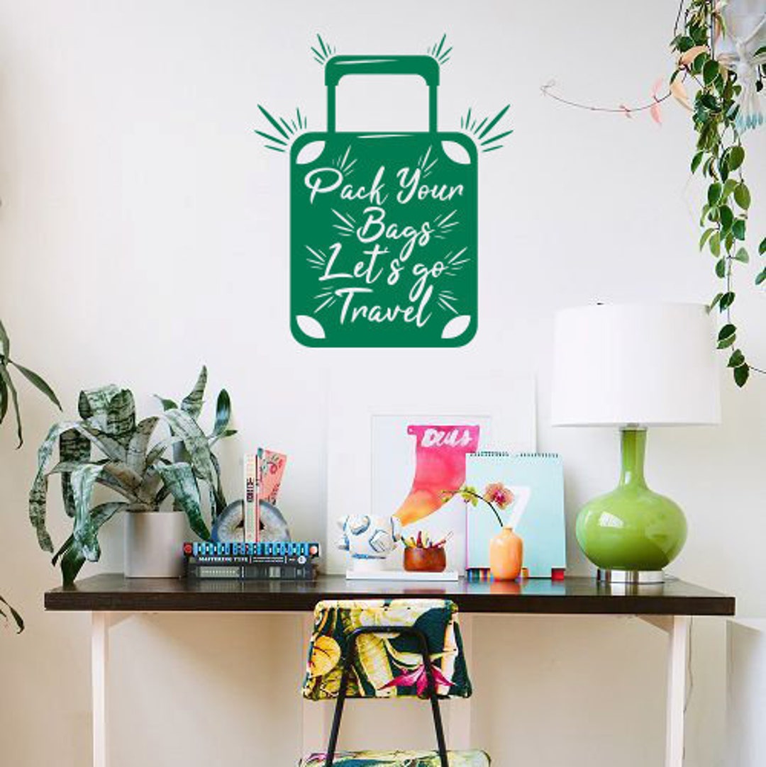 Wall Decal Pack Your Bag Let's Go Travel Luggage Baggage - Etsy