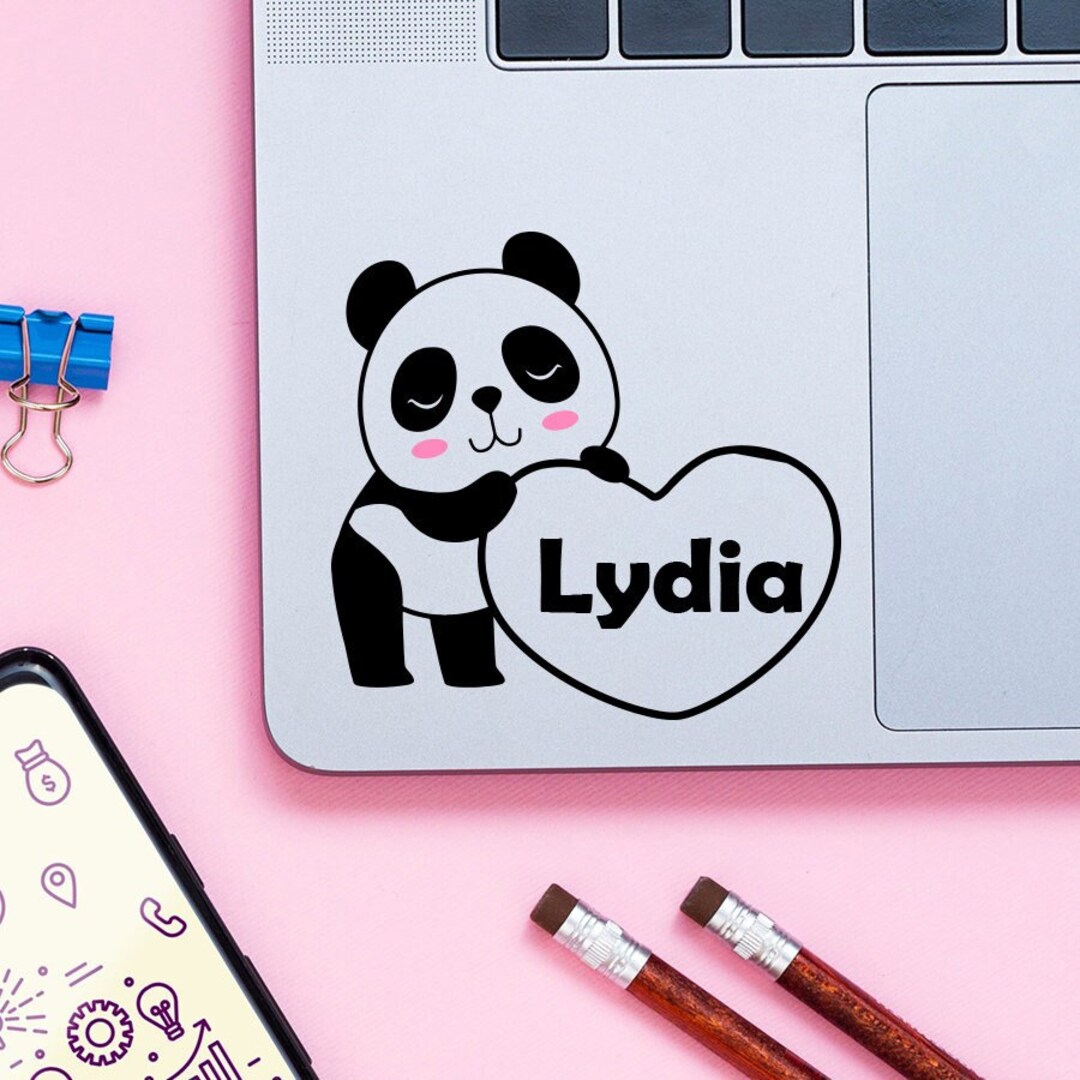 Vinyl Sticker Panda Custom Name Personalized Pandas Cute Bear Heart ...