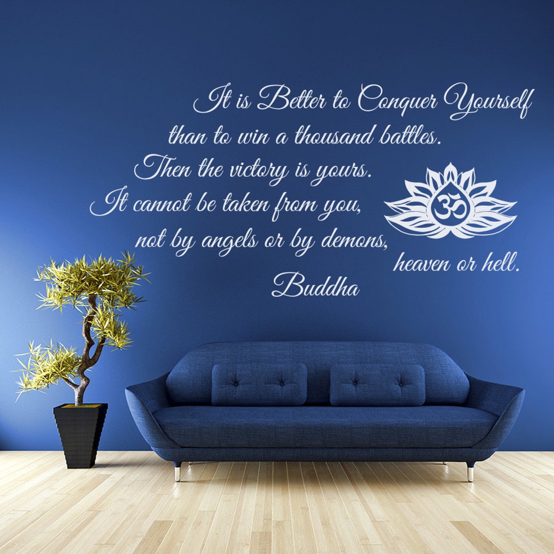 Wall Decals Quotes It is Better to Conquer Yourself Buddha Lotus Flower